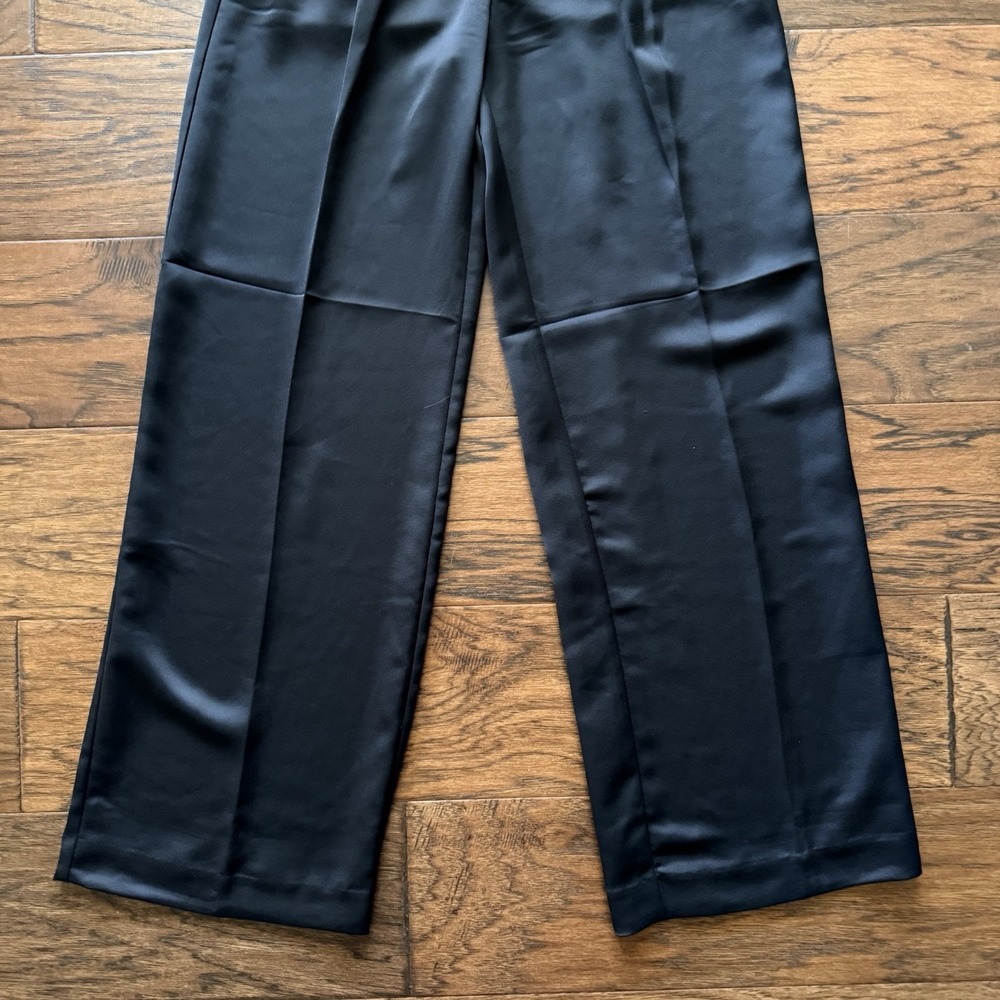 LOFT The Peyton Trouser Pleated Satin Wide Leg High Rise Black 0 - Picture 5 of 15